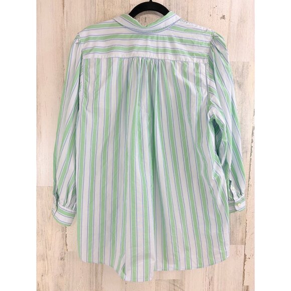 Ann Mashburn Sz XL Geraldine Popover Shirt Green Blue Stripe Poplin - Picture 11 of 16